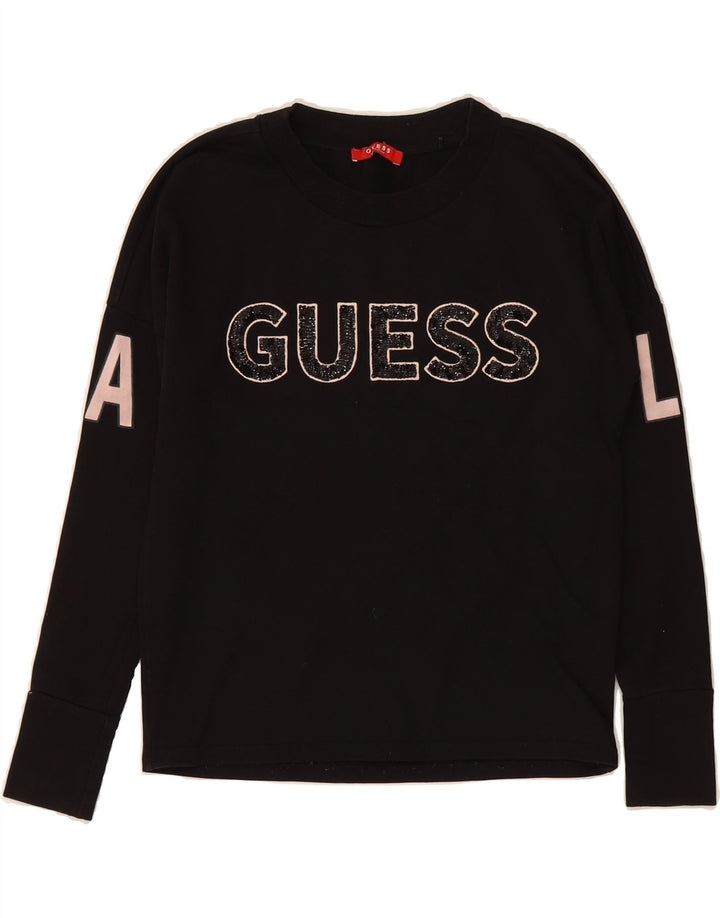 GUESS Womens Graphic Sweatshirt Jumper UK 6 XS Black Cotton Vintage Guess and Second-Hand Guess from Messina Hembry 