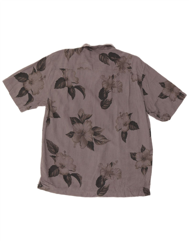 Camisa masculina de manga curta Tommy Bahama seda floral cinza médio