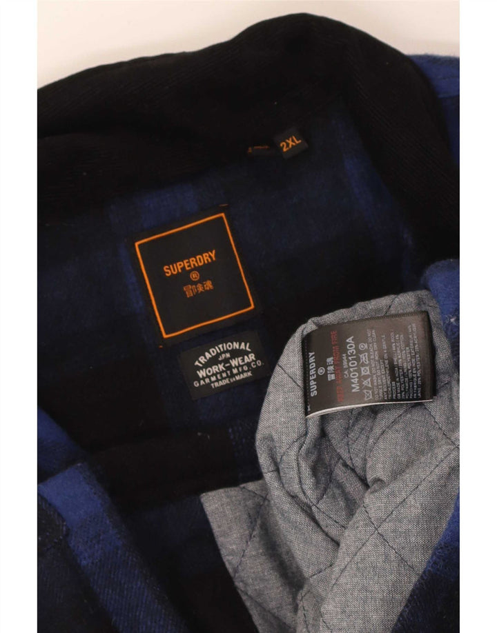 Jaqueta masculina Superdry Shacket UK 44 2XL lã xadrez azul marinho
