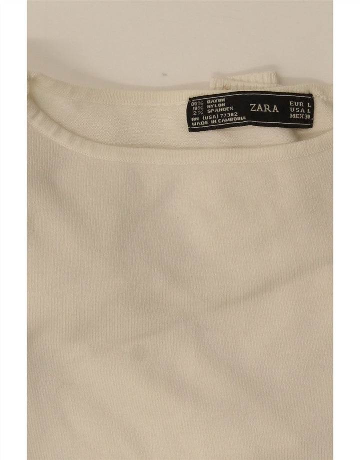 Zara Top curto feminino manga comprida UK 14 grande off white rayon