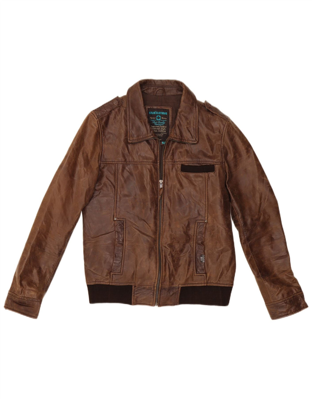 Jaqueta masculina de couro bomber militar CELIO Reino Unido 38 marrom médio