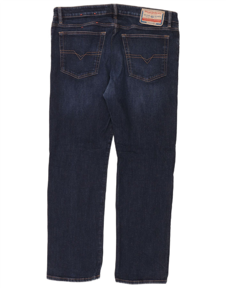 Diesel Mens Straight Jeans W36 L32 Azul Marinho Algodão