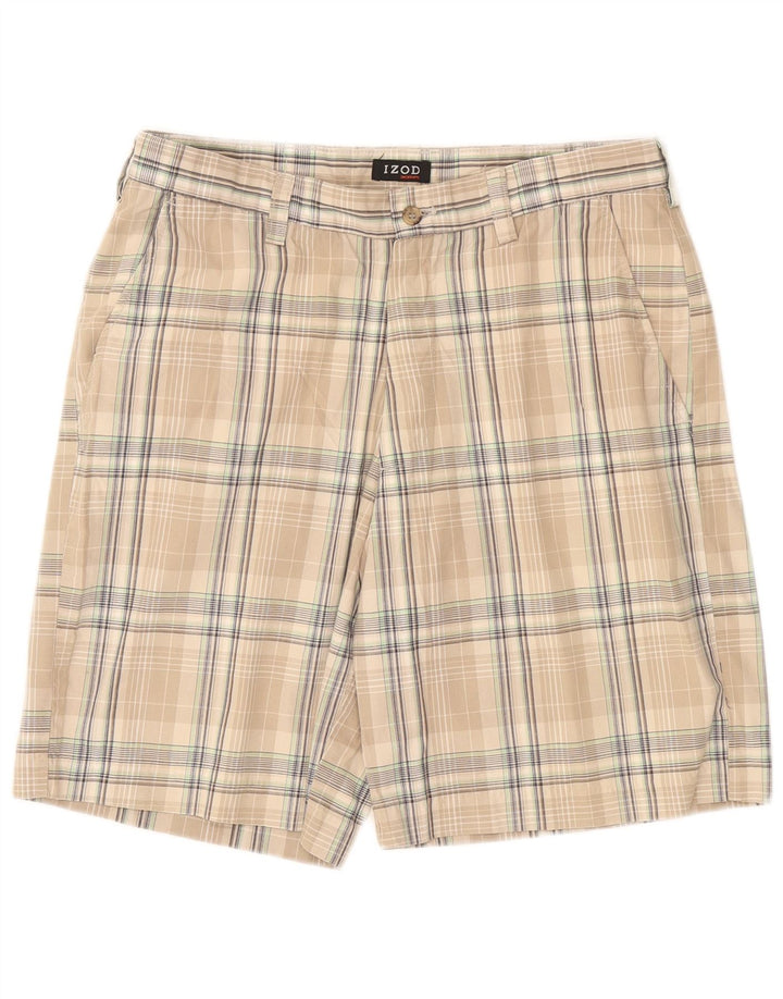Izod Mens Chino Shorts W34 Grande Algodão Xadrez Bege