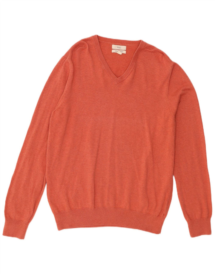 Suéter masculino Marks & Spencer com decote em V grande algodão laranja