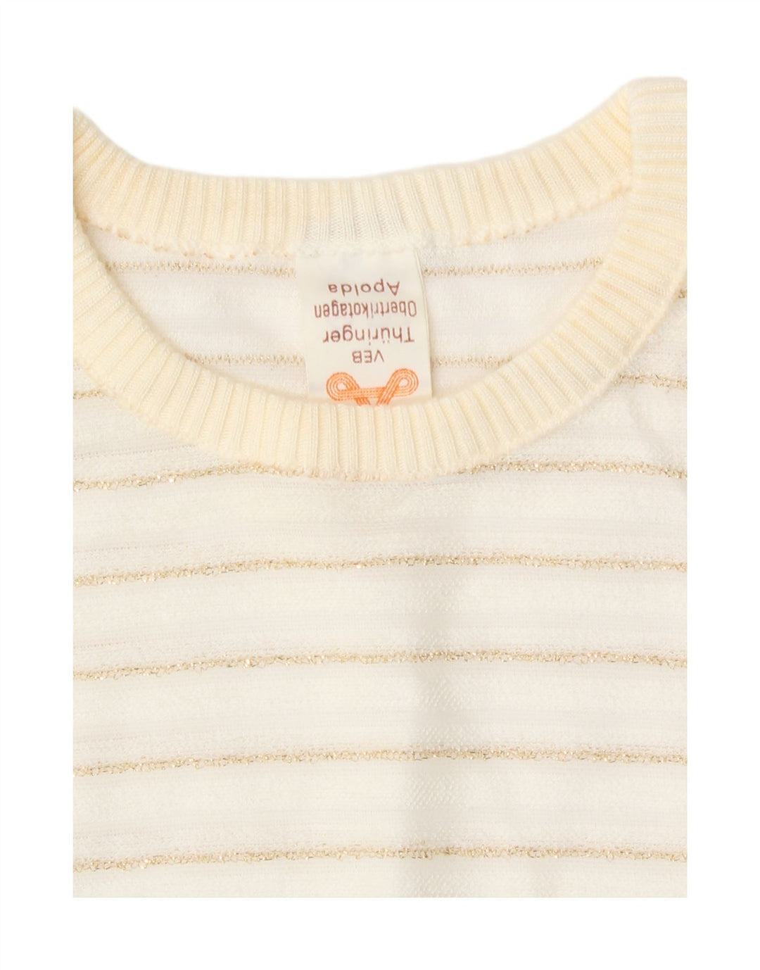 Suéter feminino vintage com gola redonda UE 42 listrado branco grande