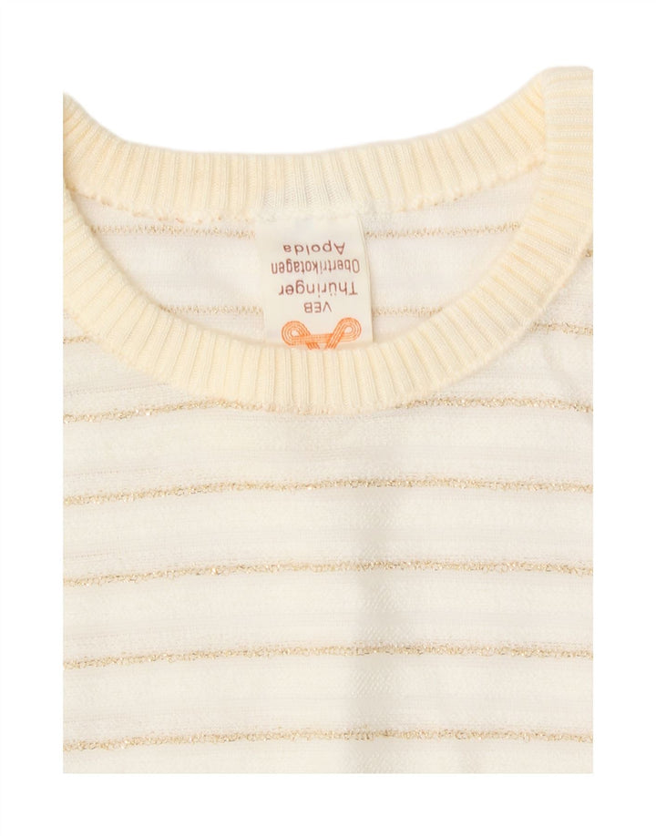 Suéter feminino vintage com gola redonda UE 42 listrado branco grande