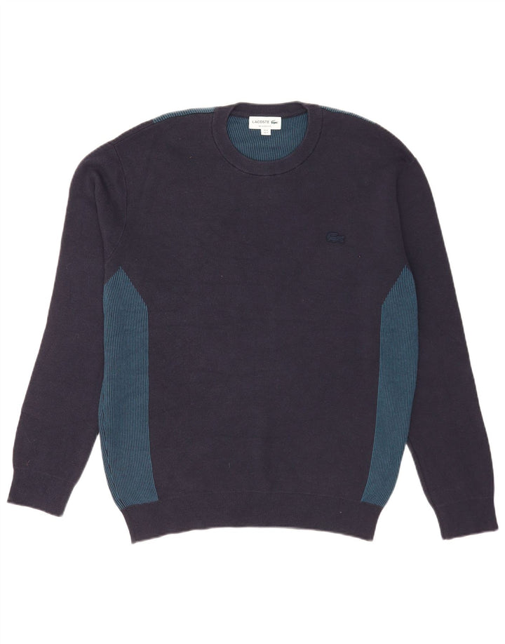 Suéter masculino Lacoste com gola redonda tamanho 4 médio azul marinho colorblock