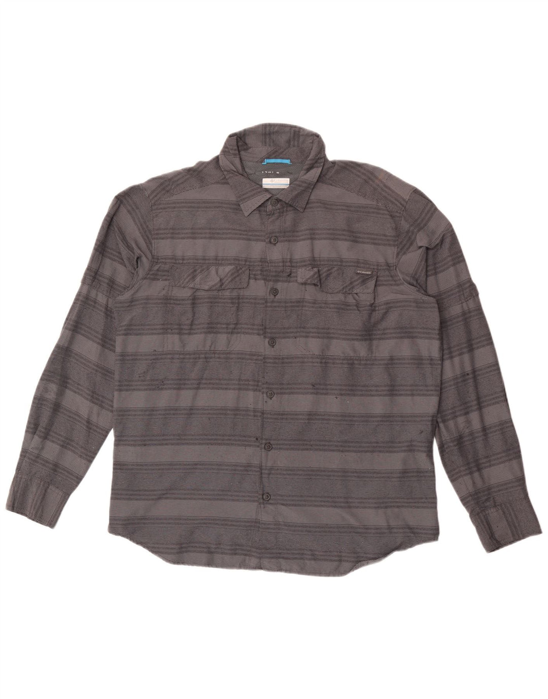 Columbia Camisa masculina grande cinza listrada de nylon
