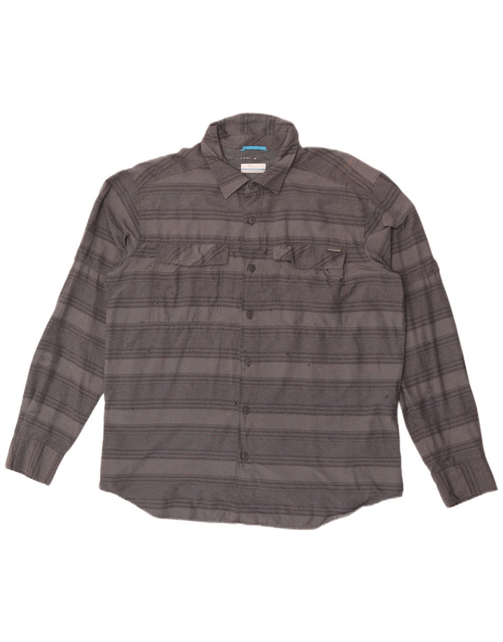 Columbia Camisa masculina grande cinza listrada de nylon