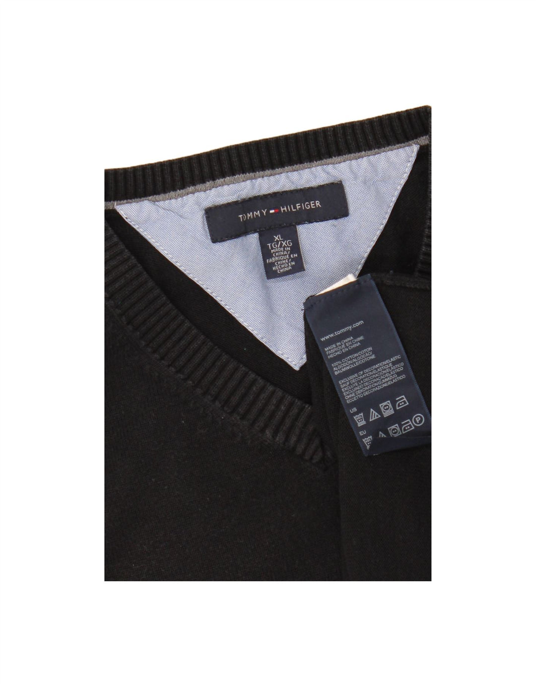 TOMMY HILFIGER Suéter masculino com decote em V XL preto algodão