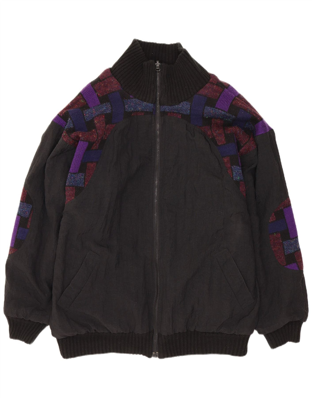 Jaqueta reversível masculina Jeffrey Brownleader UK 40 grande roxo geométrico