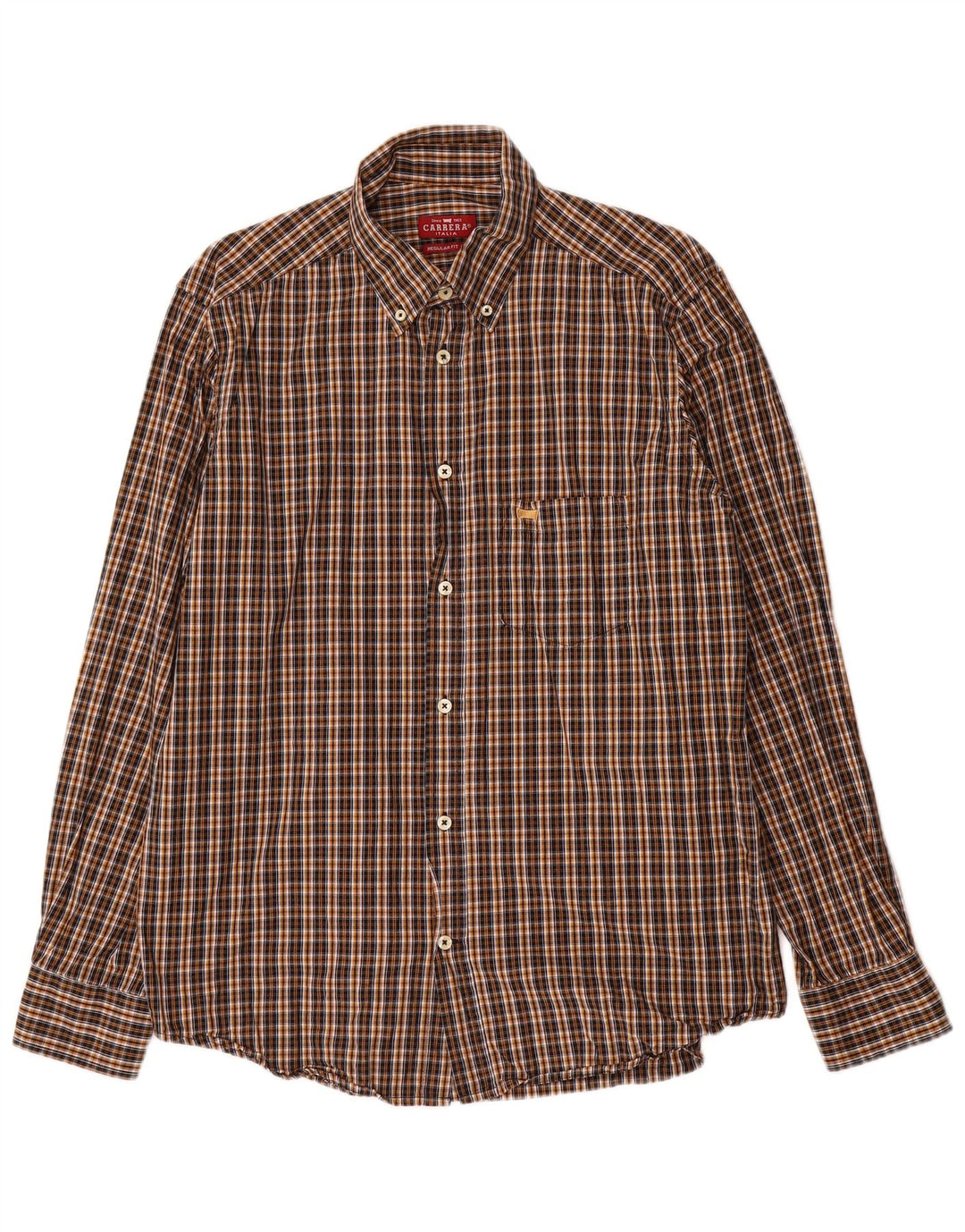 Camisa masculina de flanela Carrera Regular Fit grande algodão xadrez marrom