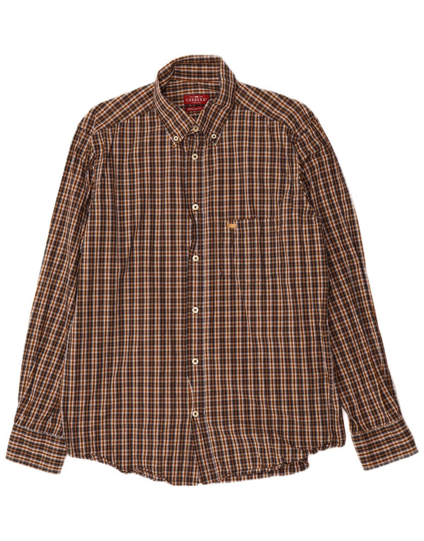 Camisa masculina de flanela Carrera Regular Fit grande algodão xadrez marrom