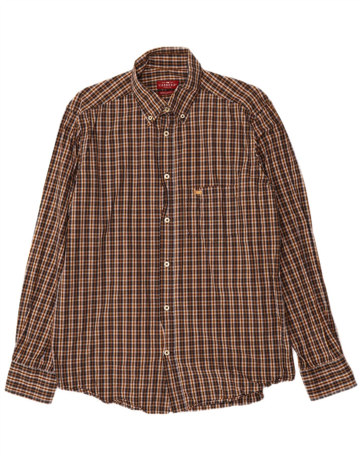 Camisa masculina de flanela Carrera Regular Fit grande algodão xadrez marrom