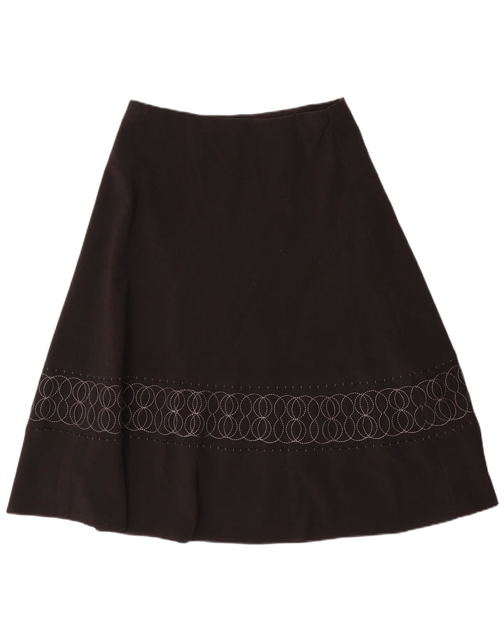 Saia larga feminina Marks & Spencer UK 12 médio W32 preta geométrica