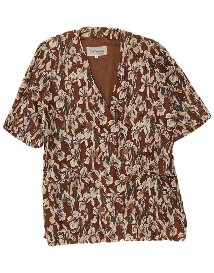 Jaqueta blazer feminina de manga curta Les Copains Reino Unido 16 grande marrom floral
