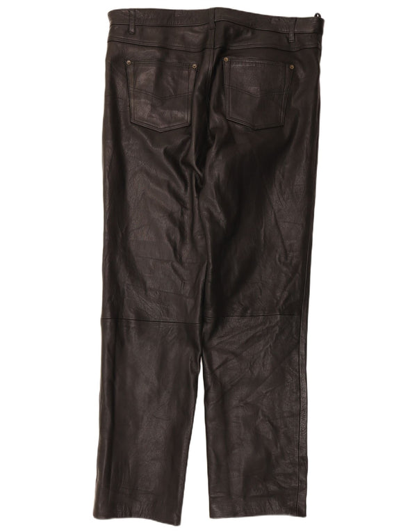 Calça masculina de couro reta Henson&Henson W42 L33 preta