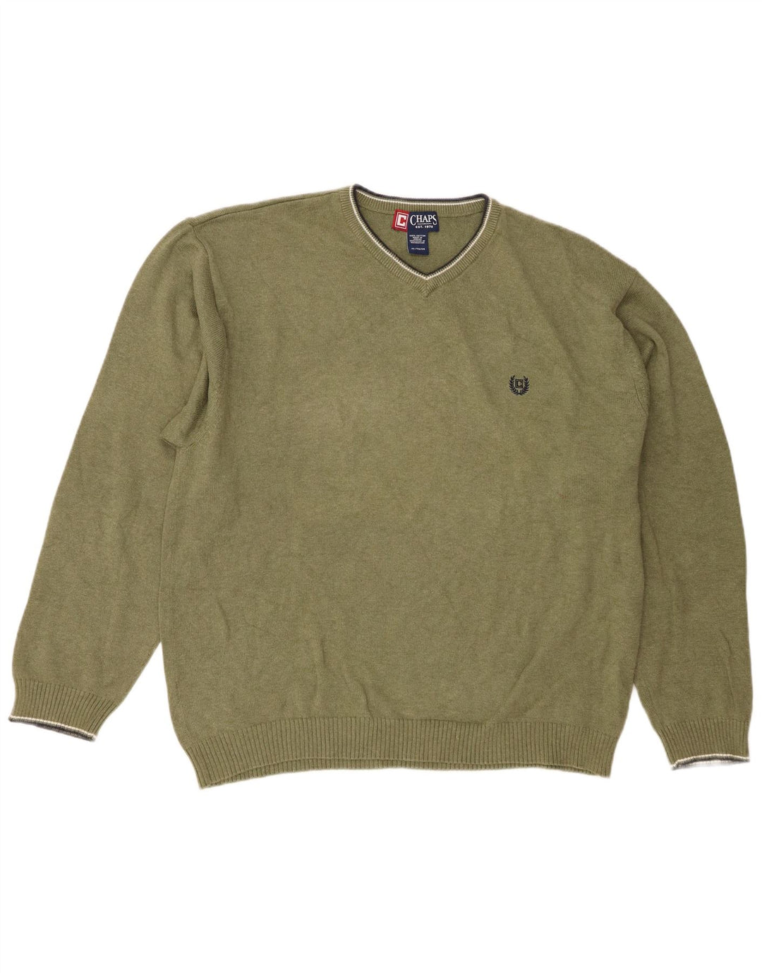 Suéter masculino Chaps Regular Fit com decote em V XL de algodão verde