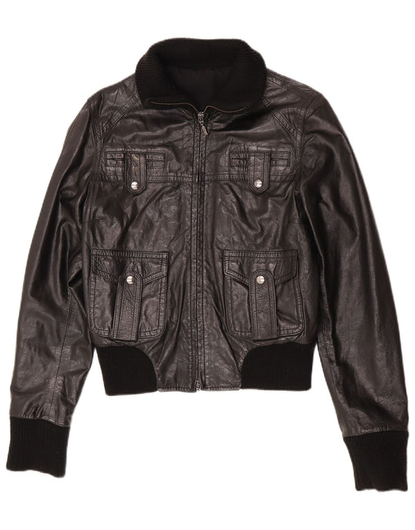 Jaqueta bomber de couro feminina vintage IT 44 couro preto médio