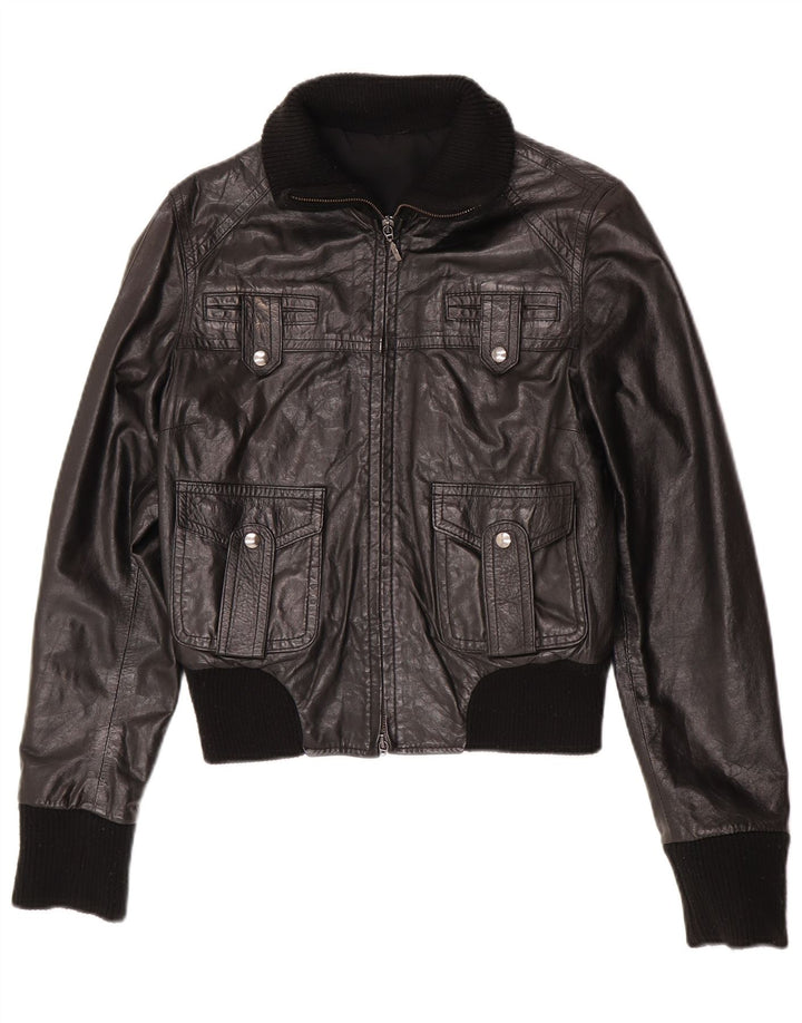 Jaqueta bomber de couro feminina vintage IT 44 couro preto médio