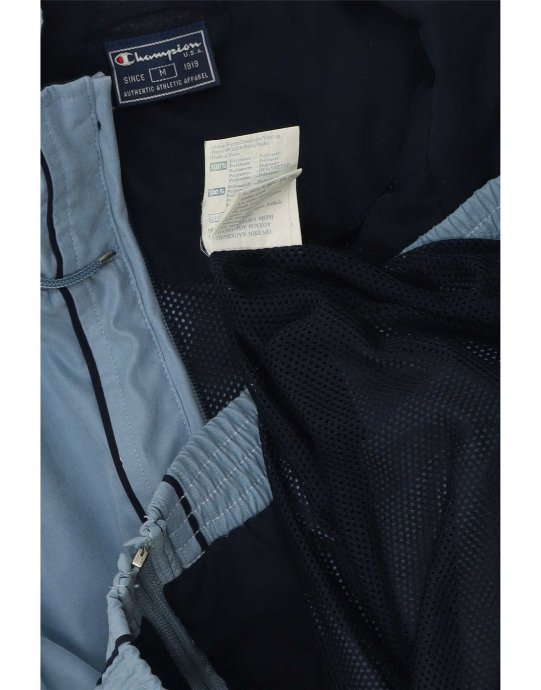 Jaqueta masculina Champion de moletom de poliéster médio azul colorblock
