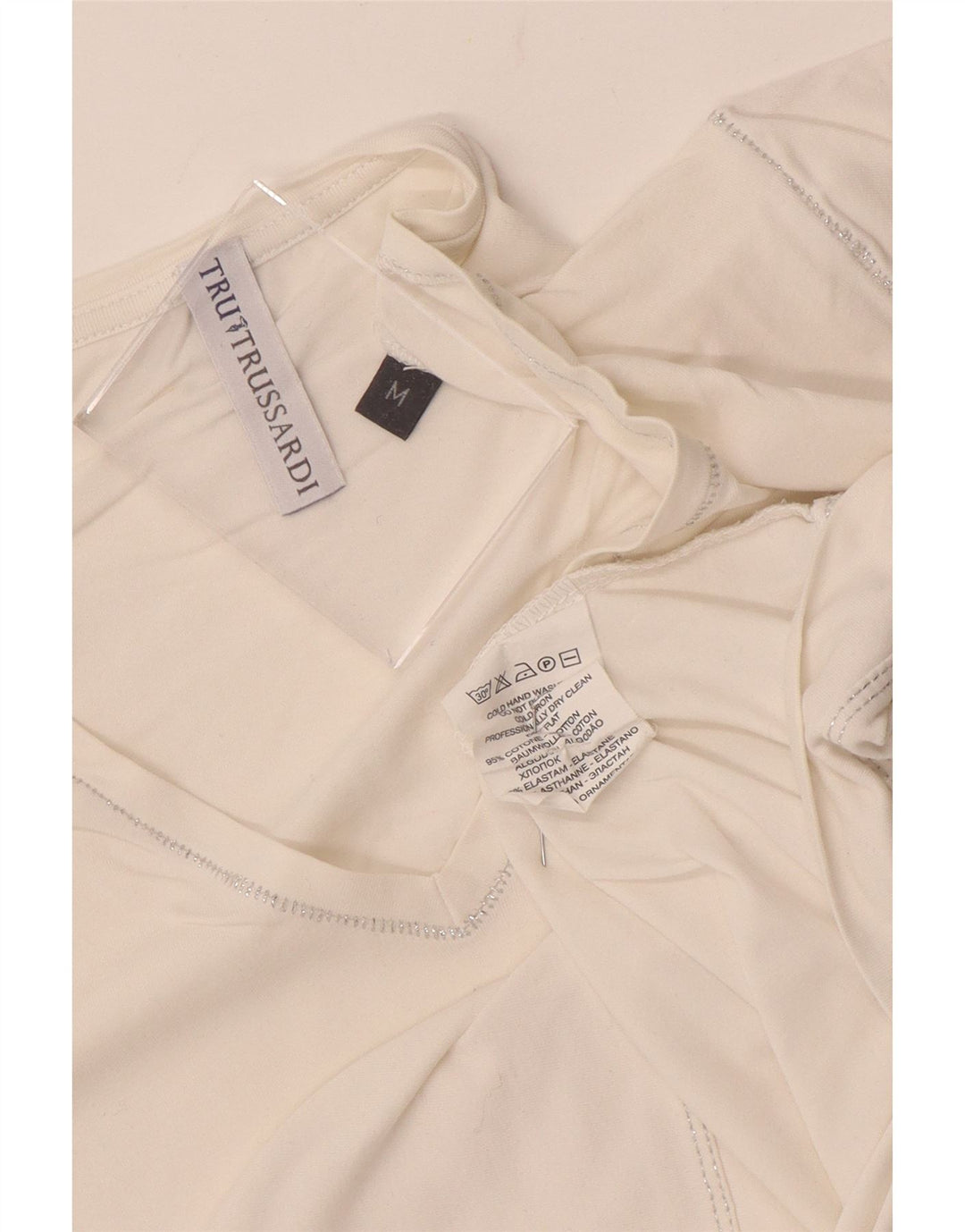 Camiseta feminina Trussardi com estampa gráfica UK 12 algodão branco médio