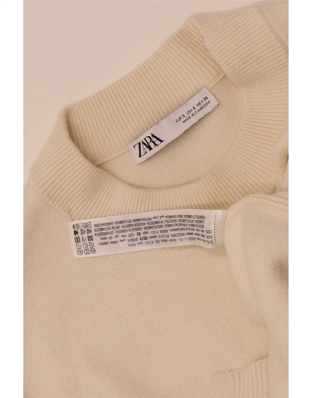 Zara Suéter feminino oversized com gola redonda Reino Unido 10 pequeno bege viscose