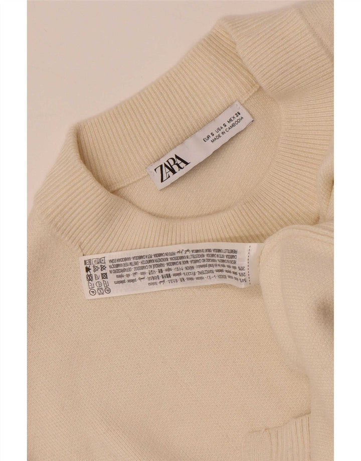 Zara Suéter feminino oversized com gola redonda Reino Unido 10 pequeno bege viscose