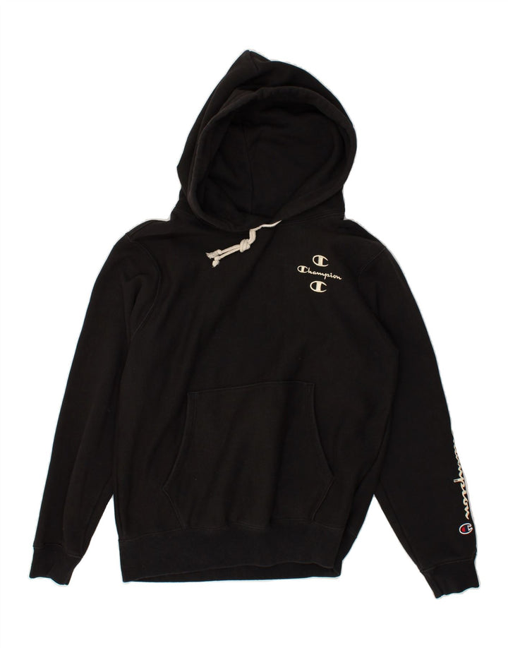 CHAMPION Mens Graphic Hoodie Jumper Small Black Cotton | Vintage Champion | Thrift | Second-Hand Champion | Used Clothing | Messina Hembry 