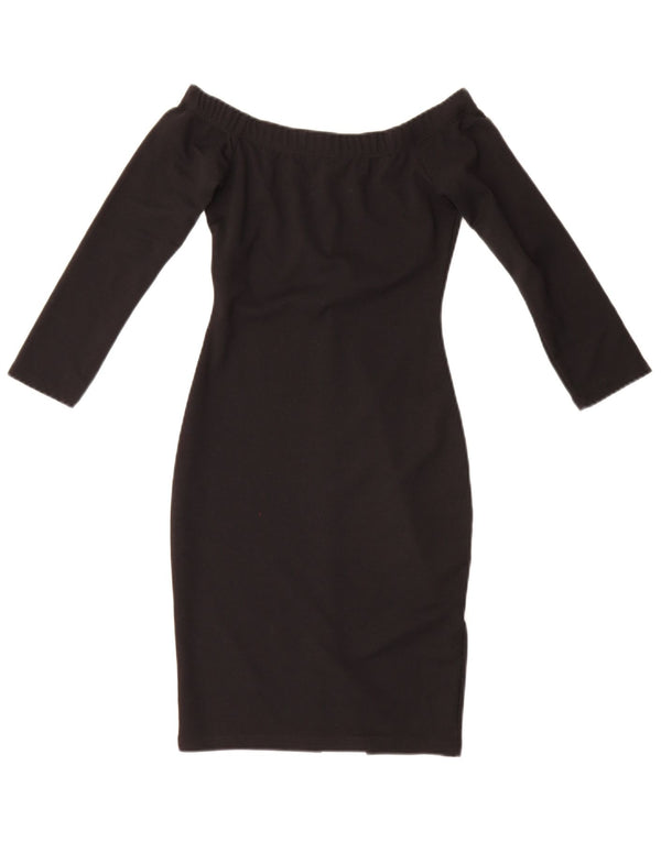 Vestido feminino Zara Trafaluc manga comprida ombro de fora Reino Unido 8 pequeno preto