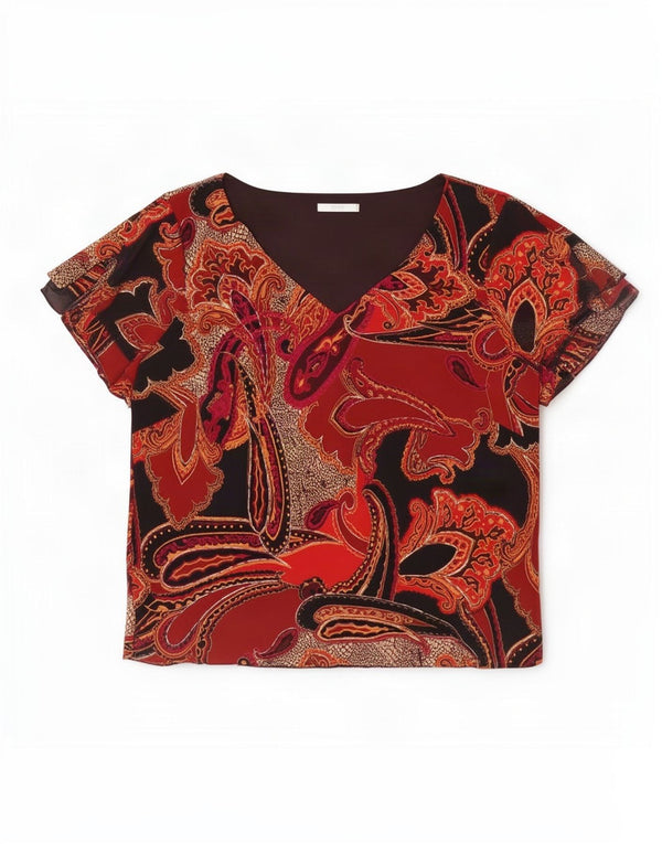 Blusa feminina Marks & Spencer UK 20 2XL preto paisley poliéster