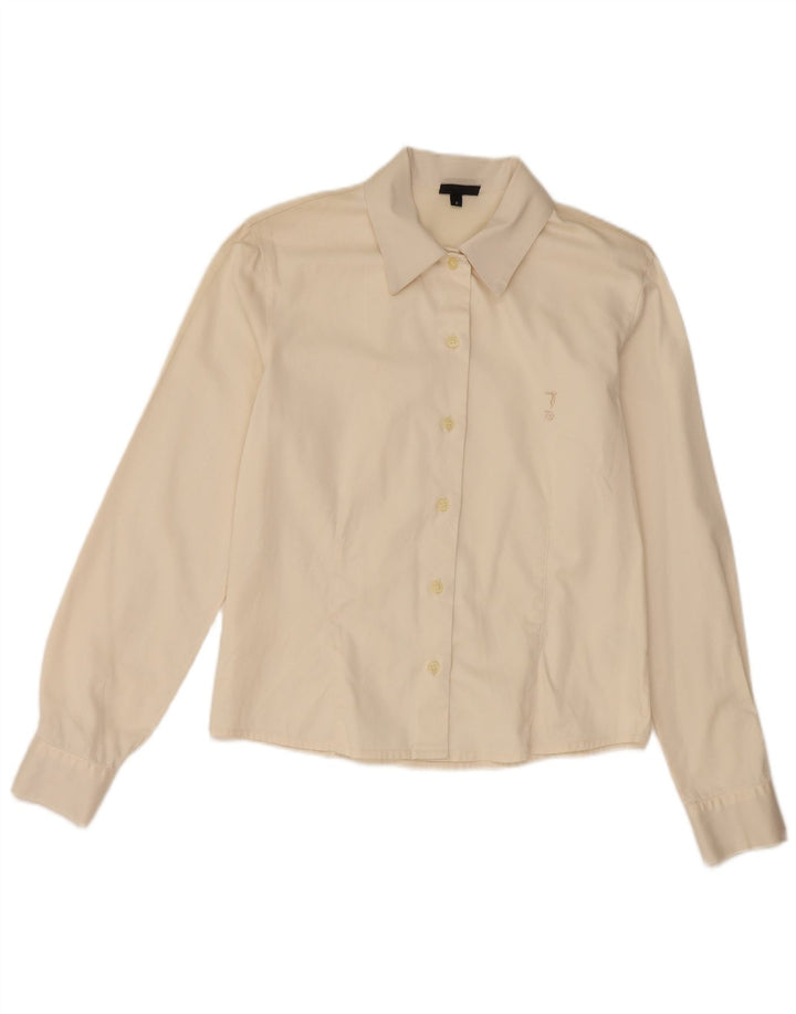 Camisa feminina Trussardi UK 10 pequena algodão bege