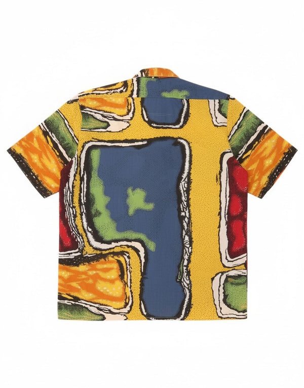 Camisa masculina vintage de manga curta tamanho 41/42 grande bloco colorido multicolorido