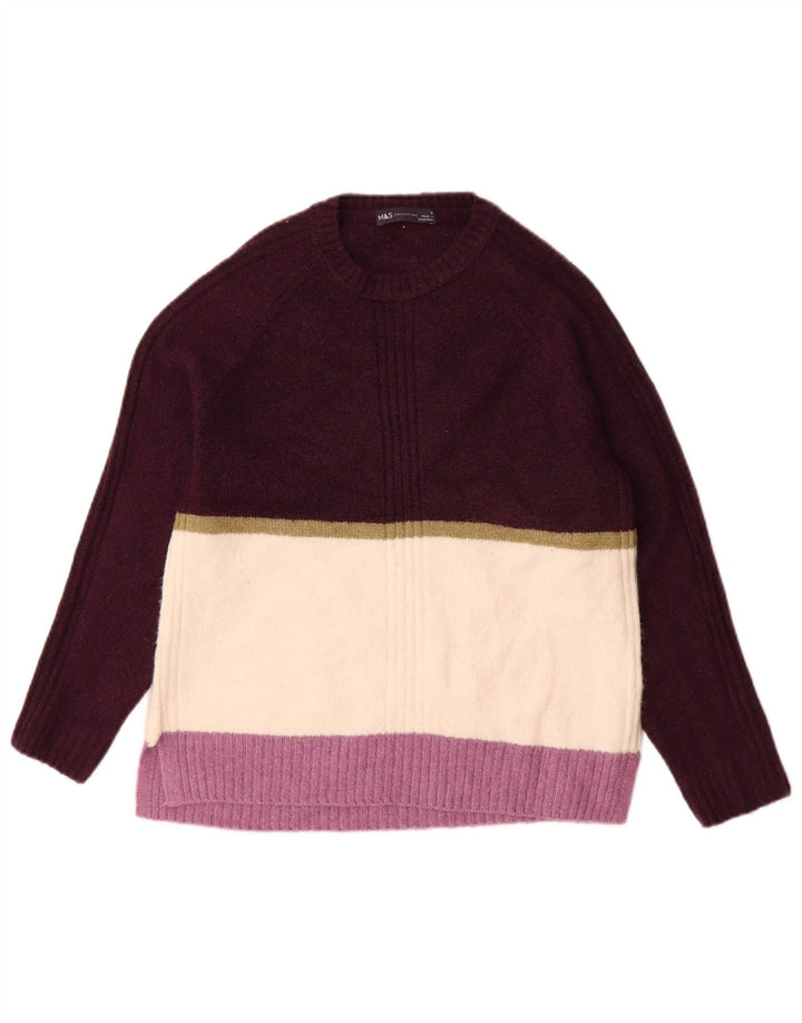 Suéter feminino Marks & Spencer com gola redonda e listrado roxo médio UK 14