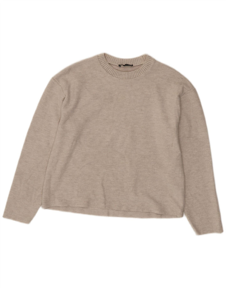 ZARA Suéter feminino oversized com gola canoa Reino Unido 10 pequeno poliéster bege