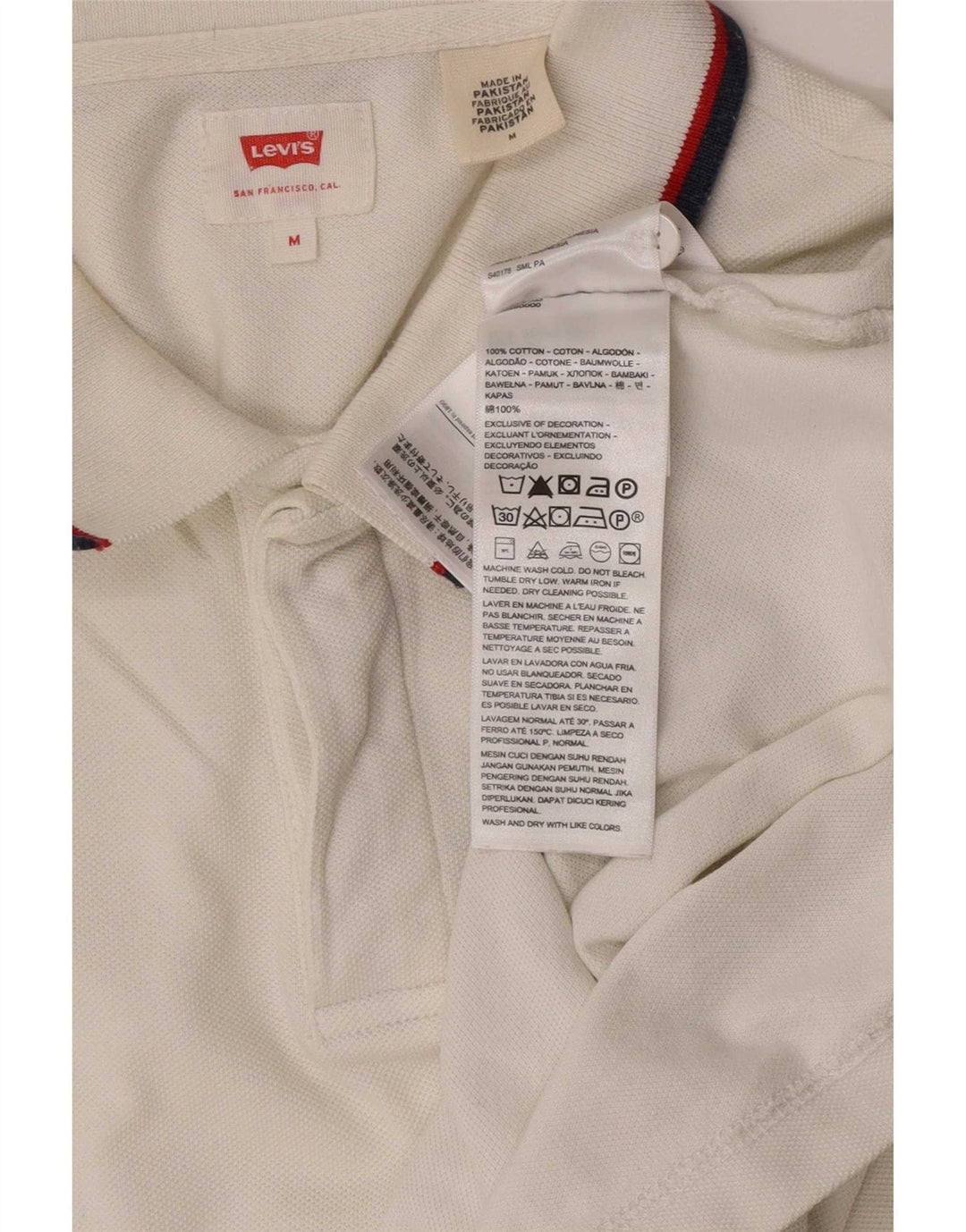 Camisa polo masculina Levi's de algodão listrado branco médio