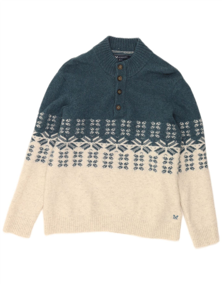 Suéter masculino com gola redonda e gola redonda grande azul Fair Isle