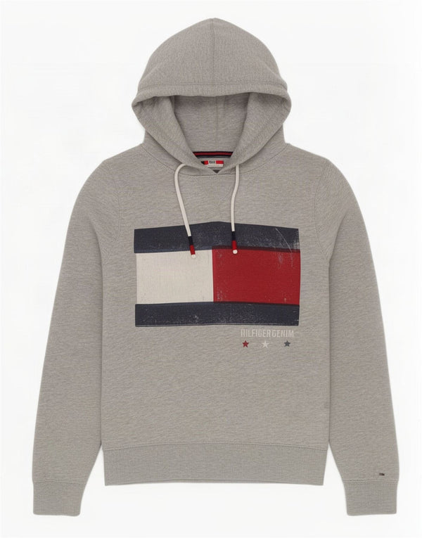Suéter com capuz gráfico feminino Tommy Hilfiger UK 14 cinza médio manchado