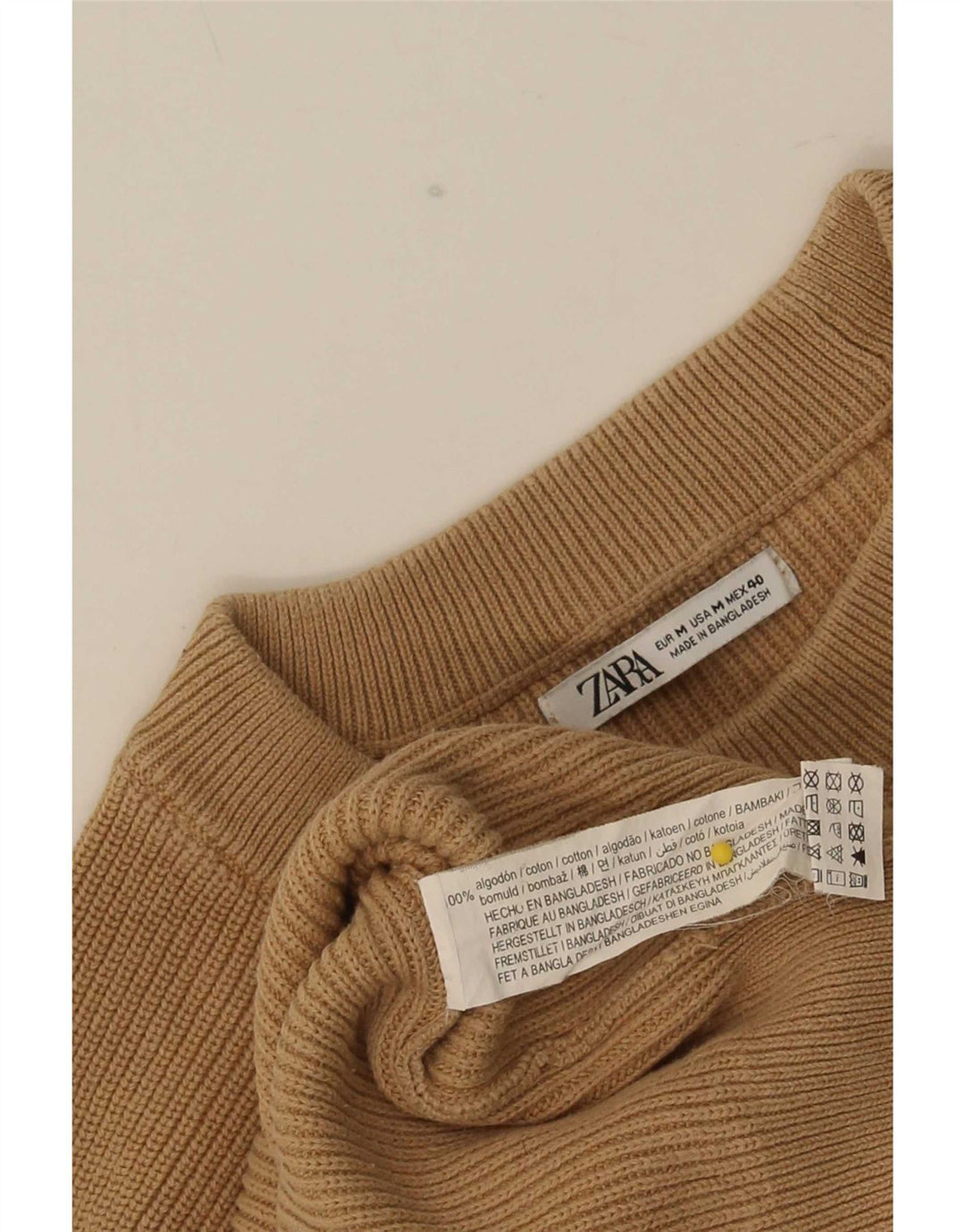 Zara Suéter masculino com gola redonda e algodão bege médio