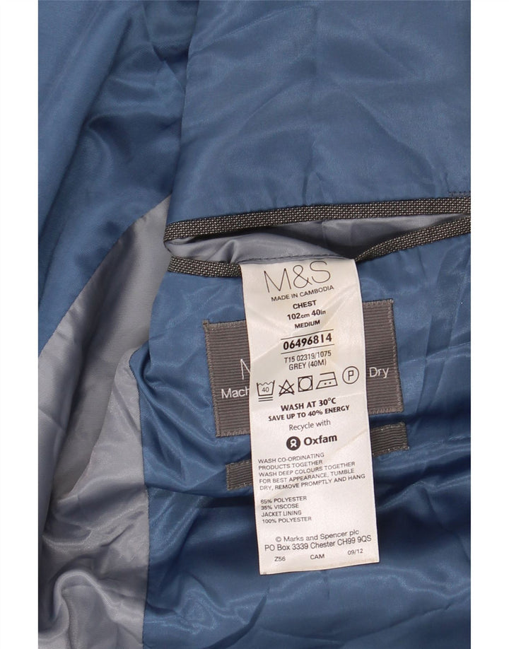 Jaqueta blazer masculina de 2 botões Marks & Spencer Reino Unido 40 poliéster cinza médio