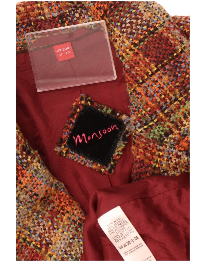 Jaqueta blazer feminina Monsoon com 1 botão Reino Unido 12 lã xadrez marrom médio