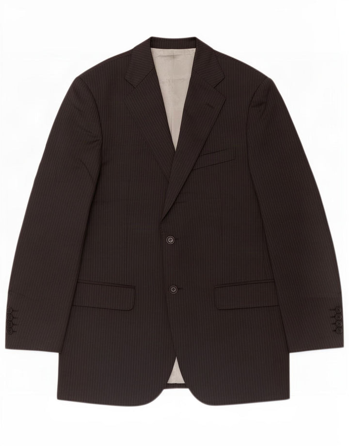 Jaqueta blazer masculina de 2 botões Marks & Spencer UK 38 risca de giz preta média
