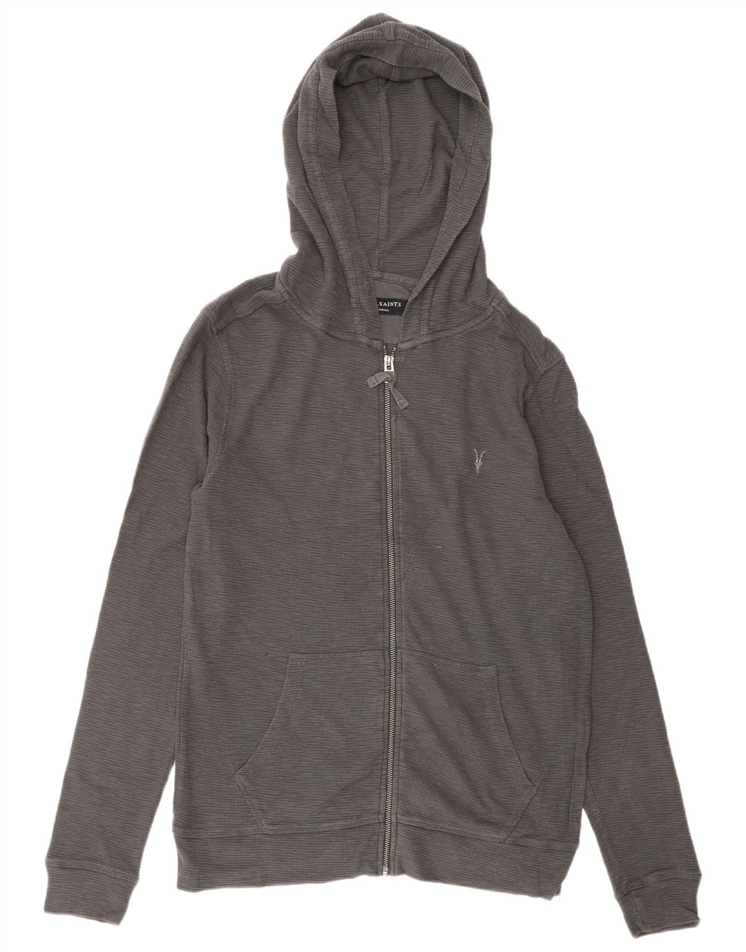 Suéter masculino com capuz e zíper ALL SAINTS pequeno algodão cinza