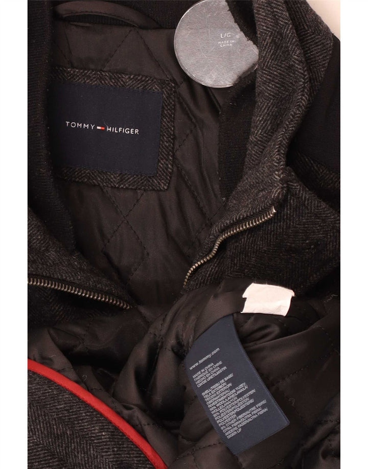 Casaco corta-vento masculino Tommy Hilfiger Reino Unido 40 grande lã espinha de peixe cinza