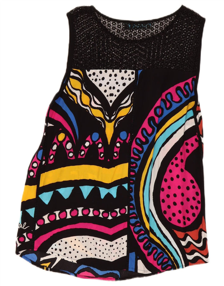 Desigual Top túnica feminina gráfica UK 14 médio multicolorido geométrico