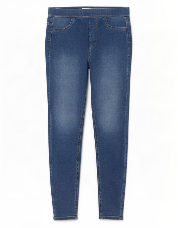 Calça jeans feminina Marks & Spencer UK 10 pequena W28 L28 azul algodão
