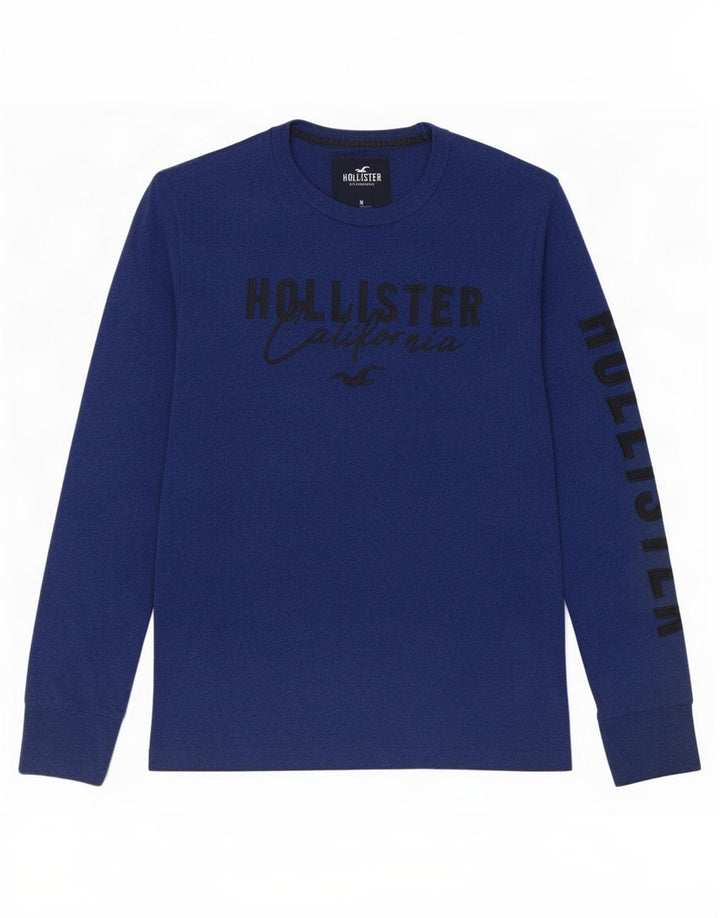 Top gráfico masculino Hollister manga comprida médio azul marinho manchado