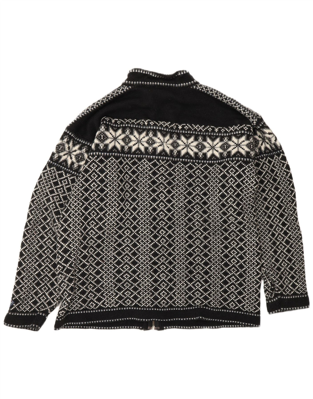Suéter cardigã masculino VINTAGE grande preto Fair Isle