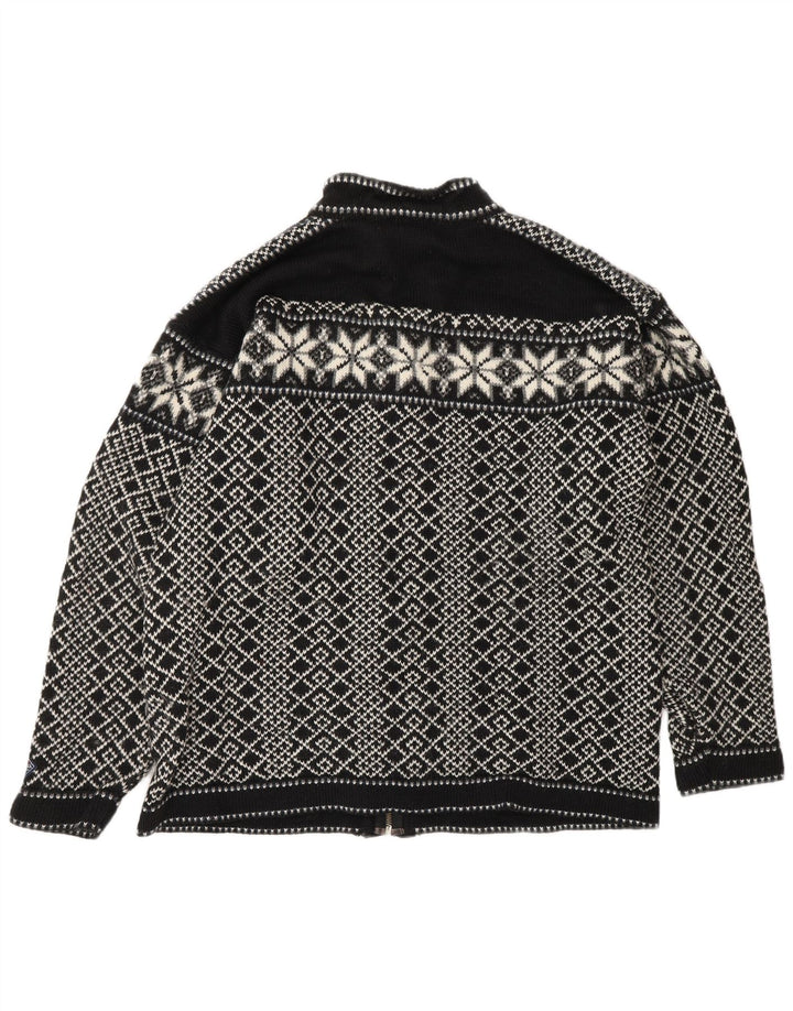 Suéter cardigã masculino VINTAGE grande preto Fair Isle