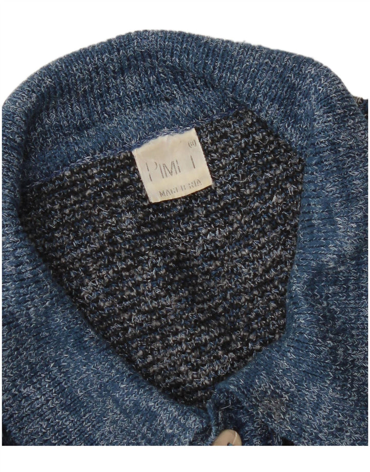 Suéter masculino vintage com gola polo e azul médio geométrico